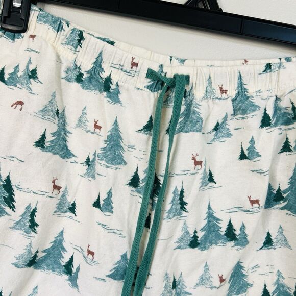 L.L. Bean Green & White Pine Tree Winter Scene Cozy Flannel Pajama Pants Large - Picture 2 of 9